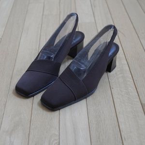 Life Stride Brown Fabric Slingback Block Heels New